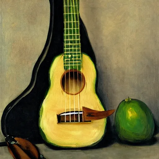 Image similar to avocado ukulele painted by manet