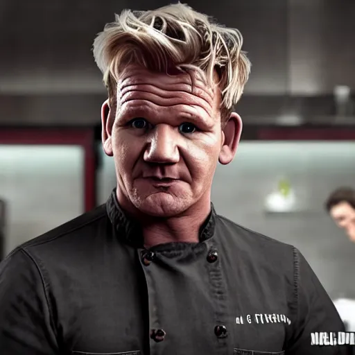 Image similar to gordon ramsay in call of duty throwing food, very detailed, realistic, 4 k