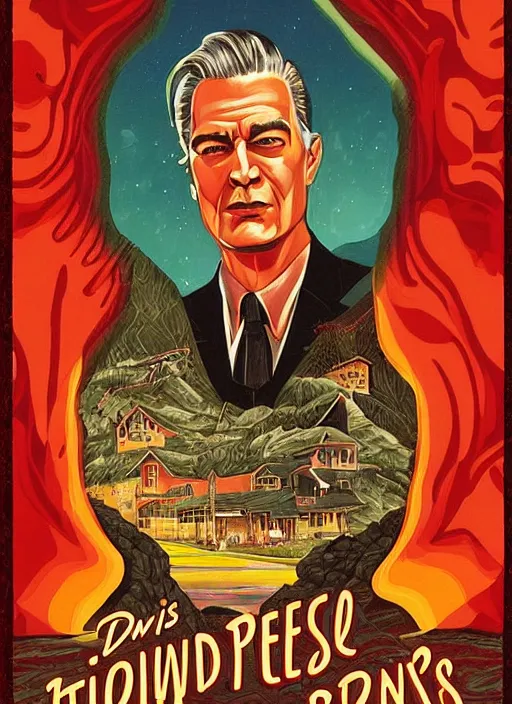Prompt: twin peaks movie poster art by david mann
