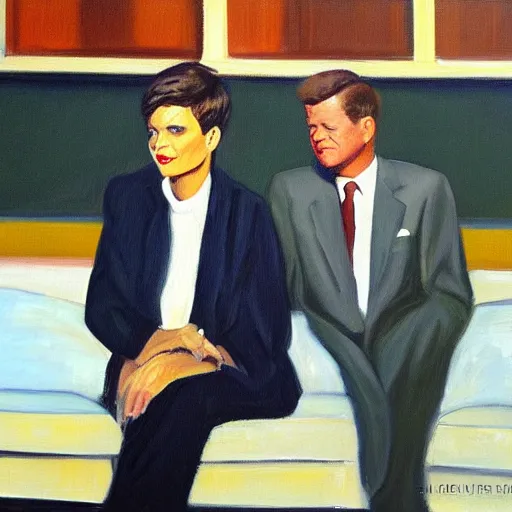 Image similar to oil painting of john f kennedy and lisa rinna in the style of edward hopper