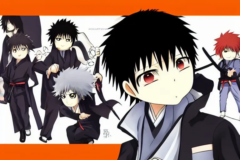 Prompt: hijikata toushirou, chibi, anime, short black hair, gintama