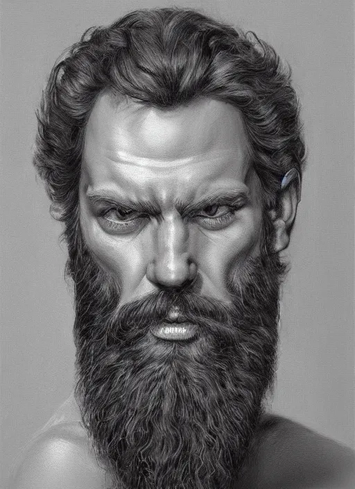 Image similar to a portrait a bearded man, art by boris vallejo and greg danton and denys tsiperko, detailed, hyperrealism, artstation