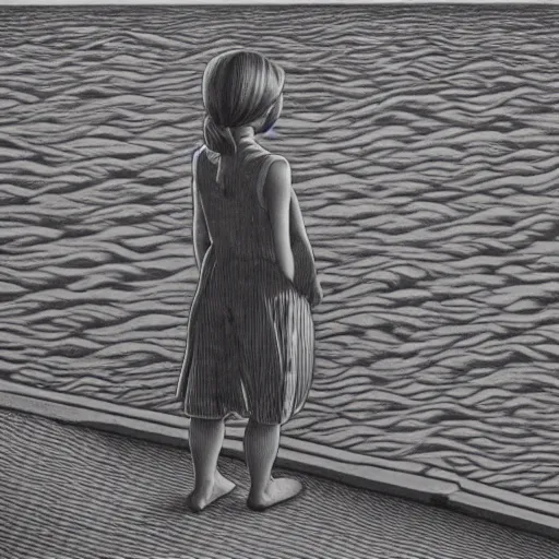 Image similar to a girl by the sea by escher