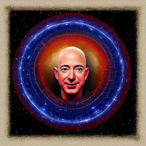 Prompt: Jeff Bezos as a cosmic horror with a cosmic background. Epic digital art