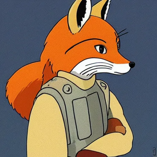 Prompt: a fox with a wry expression wearing full plate armor, by Studio Ghibli and Hayao Miyazaki