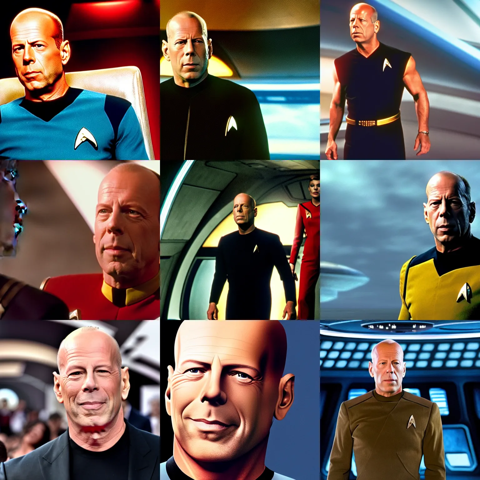 Prompt: Bruce Willis is the captain of the starship Enterprise in the new Star Trek movie