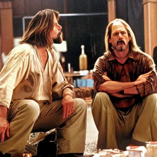 Prompt: jim carrey as the dude as the big lebowski, movie still