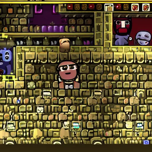 Image similar to “ a screenshot of binding of isaac but you play as elton john ”