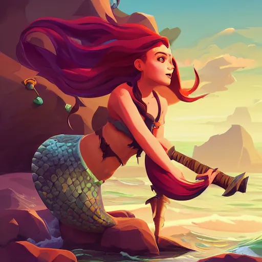 Image similar to painting mermaid treasure on sea of thieves game avatar hero smooth face median photoshop filter cutout vector, behance hd by jesper ejsing, by rhads, makoto shinkai and lois van baarle, ilya kuvshinov, rossdraws global illumination