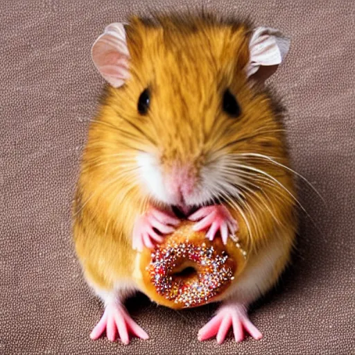 Prompt: hamster eating a donut