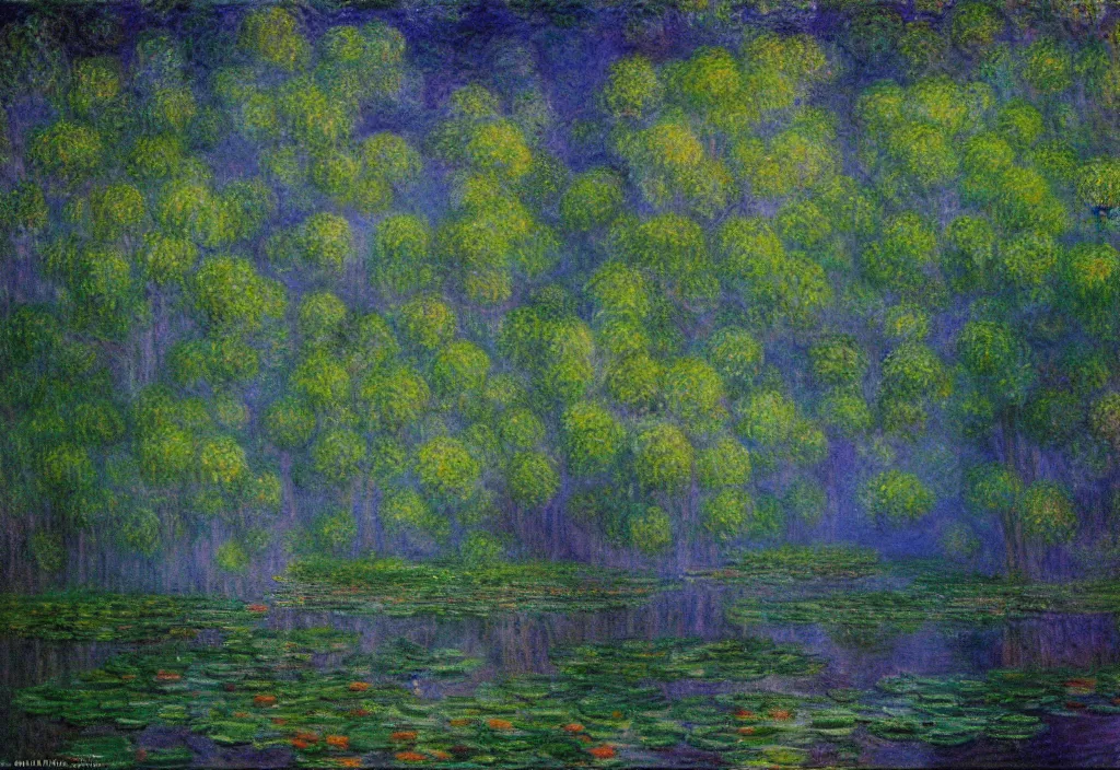 Prompt: Lothlorien at night, as painted by Claude Monet