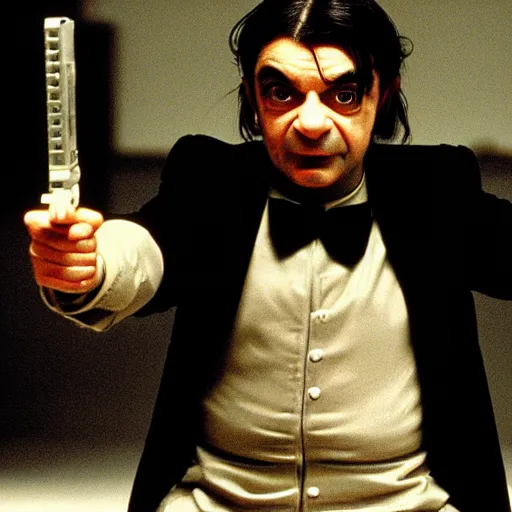 Image similar to rowan atkinson as neo from the matrix