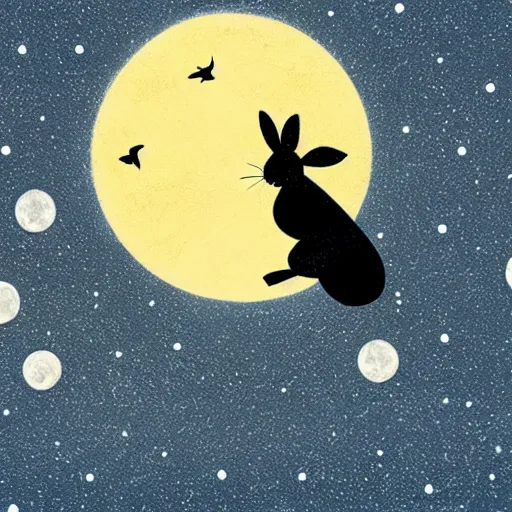 Image similar to a rabbit jumping to the moon