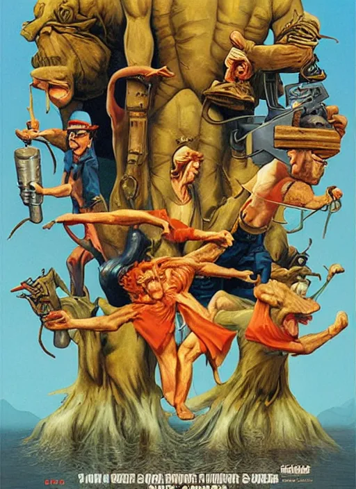 Prompt: funny poster artwork by Michael Whelan, clean