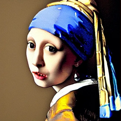 Image similar to girl with a pearl earring but as a pink sphinx cat