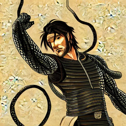 Prompt: edo - era illustration, snake from metal gear, dramatic pose, 4 k, highly detailed