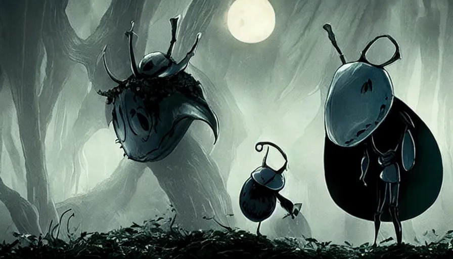 Image similar to Hollow Knight live action movie adaptation, directed by Guillermo Del Toro, IMAX cinematography by Roger Deakins, dark fantasy, principal photography