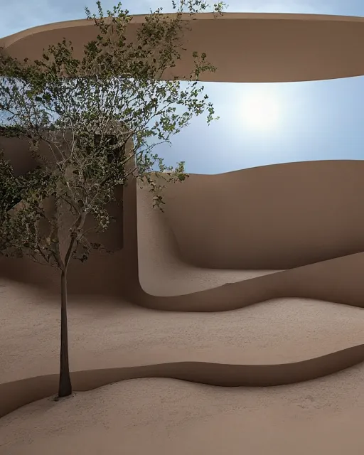 Prompt: futuristic desert oasis facade inspired by tadao ando