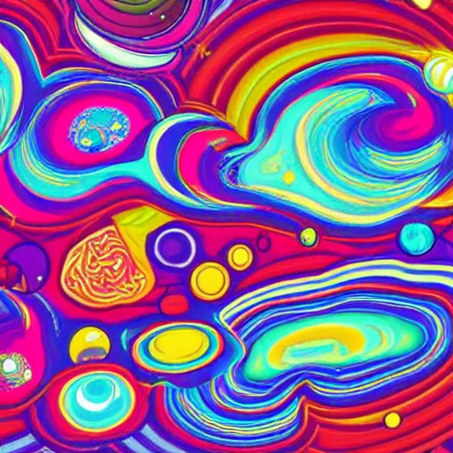 Image similar to psychedelic trippy couch in space, planets, milky way, sofa, cartoon