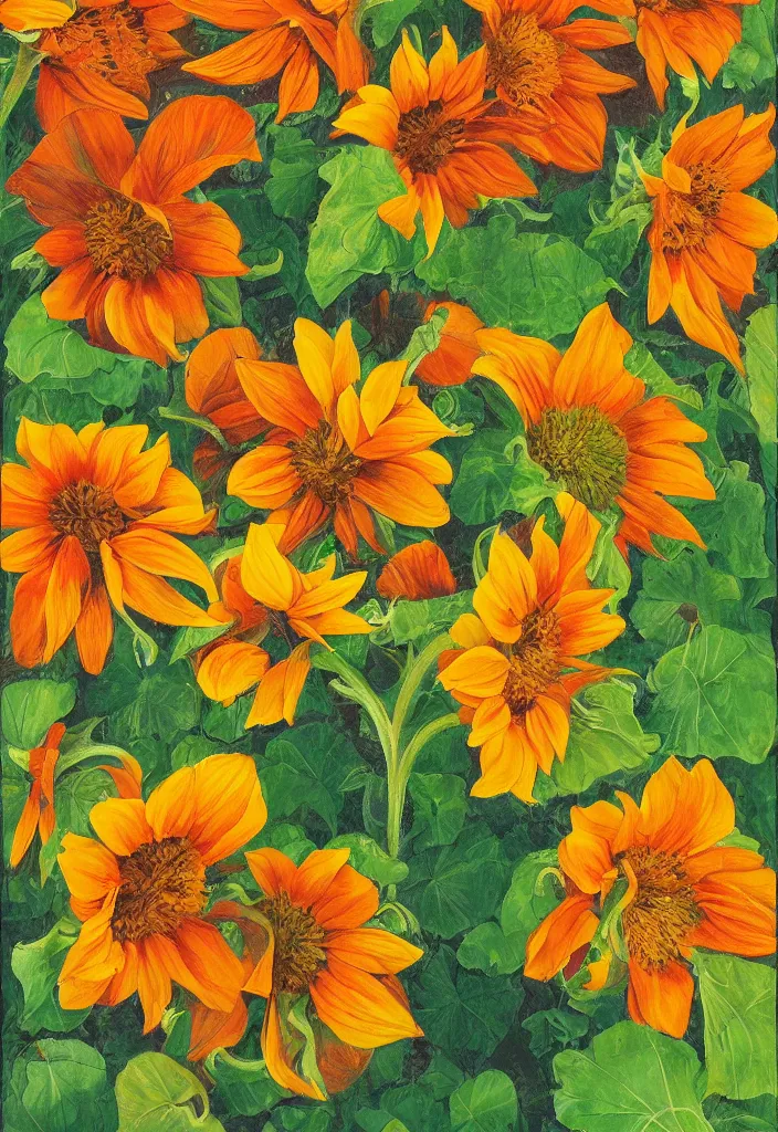 Image similar to contest winner, fine - artwork about sunflower and nasturtiums