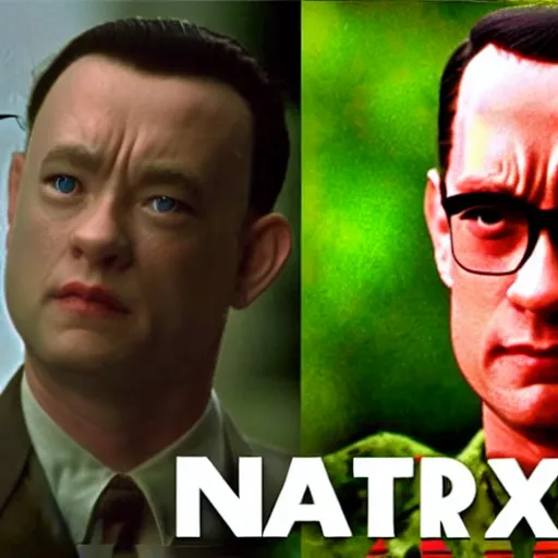 Image similar to Forrest Gump in The Matrix, live action movies, rtx on, stunning visuals, movie parodies, tom hanks as Neo