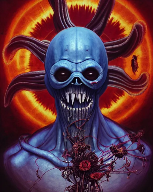 Image similar to the platonic ideal of flowers, rotting, insects and praying of cletus kasady carnage thanos davinci dementor wild hunt chtulu mandala spirited away doctor manhattan bioshock, fantasy, ego death, decay, dmt, psilocybin, concept art by randy vargas and greg rutkowski and zdzisław beksinski