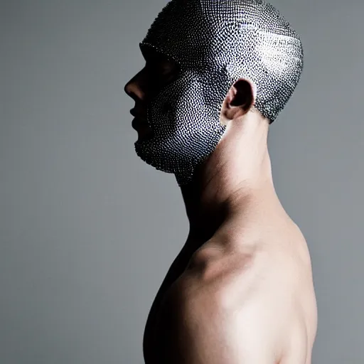 Image similar to a portrait of a beautiful young male wearing an alexander mcqueen armor made of holographic lace , photographed by andrew thomas huang, artistic