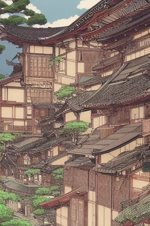 Image similar to beautiful intricate anime illustration of a rural japanese home, hyperdetailed, proportion, by moebius, masamune shirow and katsuhiro otomo