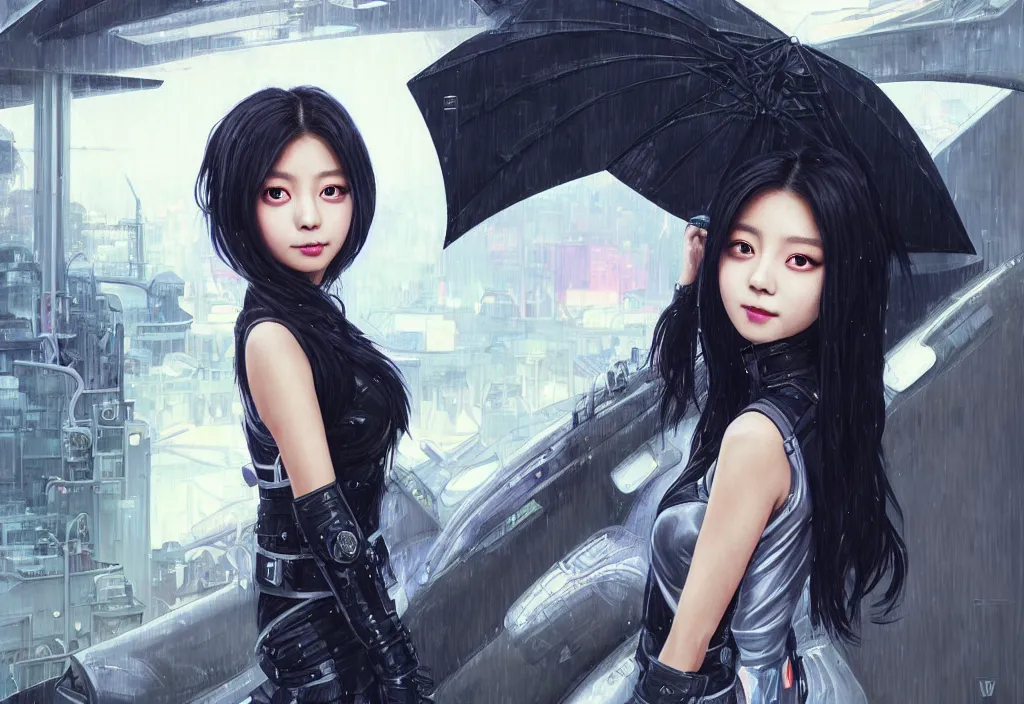 Prompt: portrait tzuyu from twice + black hair of futuristic female police, black armored uniform, at rooftop futuristic colorpunk tokyo rainy night, ssci - fi and fantasy, intricate and very very very beautiful, highly detailed, digital painting, artstation, concept art, smooth and sharp focus, illustration, art by tian zi and wlop and alphonse mucha