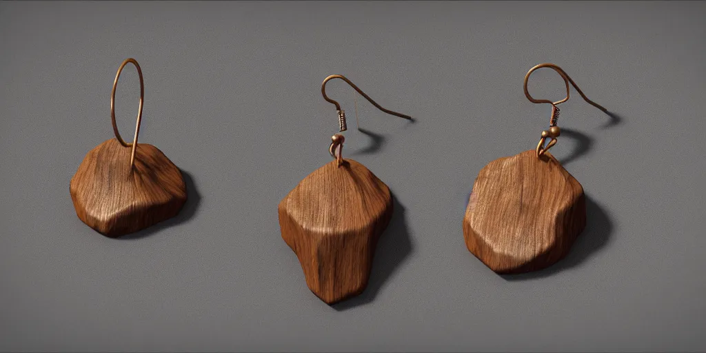 Image similar to earring design, jewelry design, wood, nordic, material, product design, trending on artstation, cgsociety, photo realistic, design by ziva cph and isabel lennse, 8 k, unreal engine, c 4 d