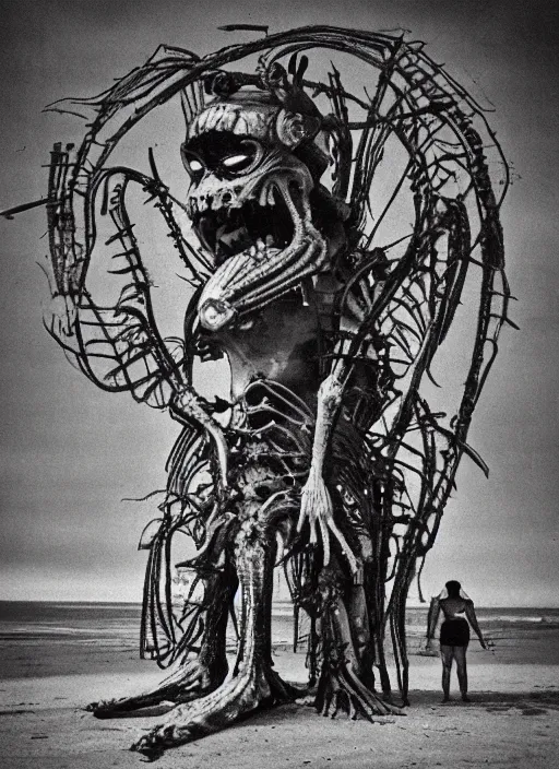 Image similar to the terrible adveniment of Jocantaro in the beach of Torremolinos, H. R. Giger style