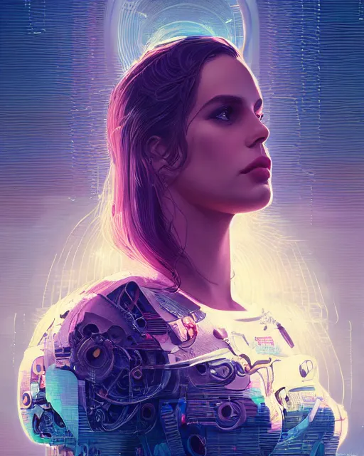 Image similar to portrait of lana del rey as a cyborg. intricate abstract. intricate artwork, by tooth wu, wlop, beeple, dan mumford. concept art, octane render, trending on artstation, greg rutkowski very coherent symmetrical artwork. cinematic, key art, hyper realism, high detail, octane render, 8 k, iridescent accents