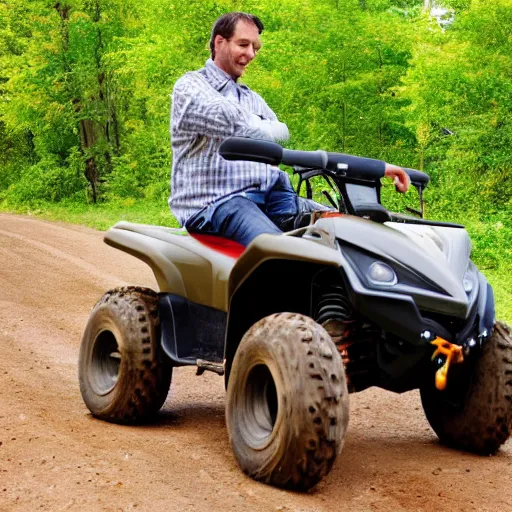 Prompt: a man sitting in a atv 6 7 hsvtyinysyun, google parti resolution