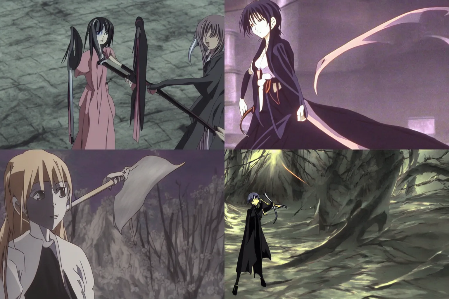 Prompt: film still from a 2000s anime film depicting a grim reaper goddess, fantasy