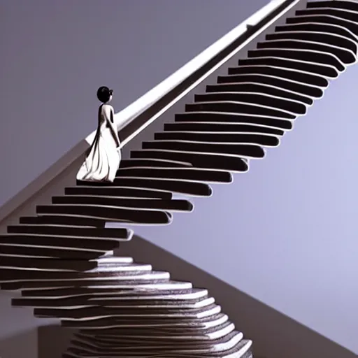 Image similar to a woman made of stairs, salvador dali, surreal, uncanny, high contrast, unreal engine