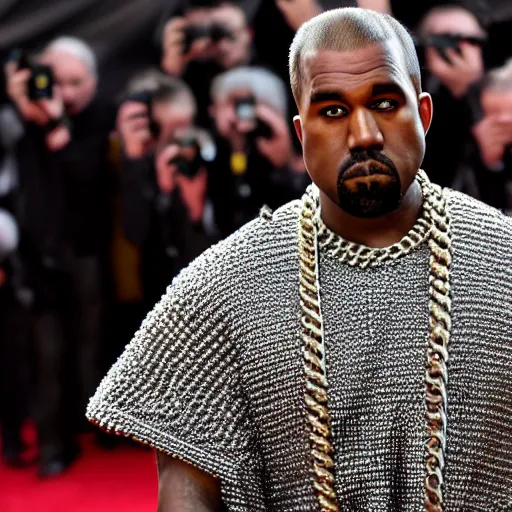 Image similar to kanye west wearing chainmail armor