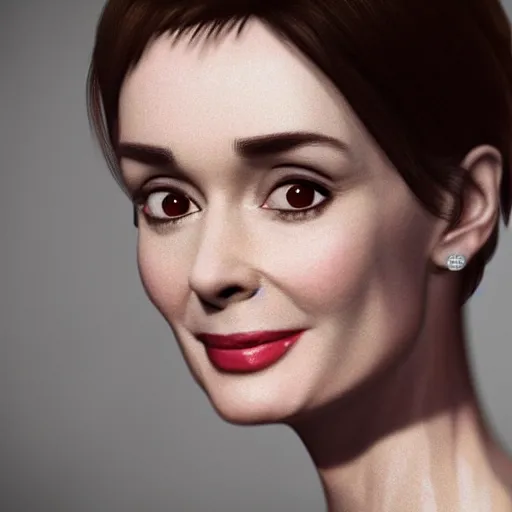 Prompt: winona ryder as Audrey Hepburn, hyperrealistic, octane render, 8k, high quality