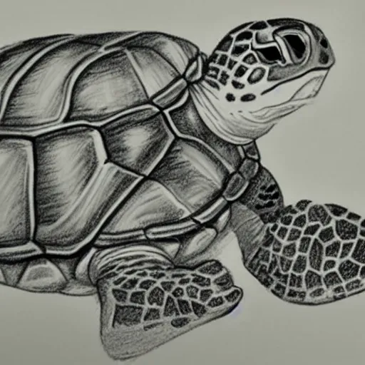 Prompt: a pencil sketch of a turtle, highly detailed, accurate