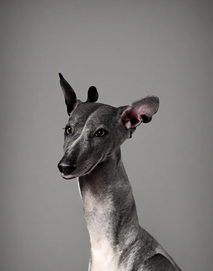 Prompt: an elegant portrait photo of a greyhound in the renaissance style, ultra detaile, 8 k, award winning, elegant lighting