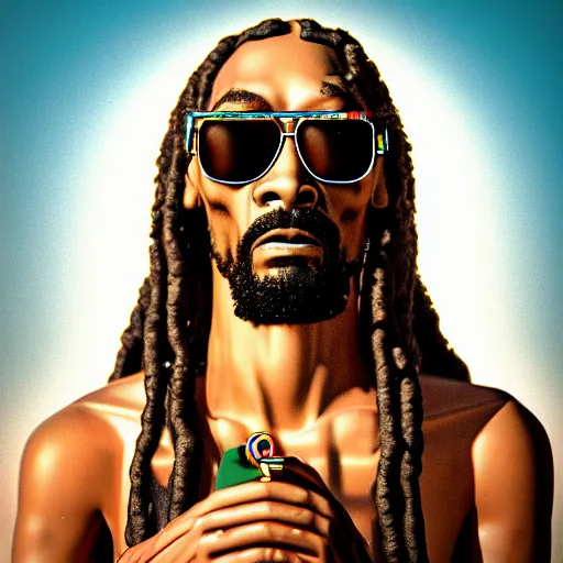 Image similar to ultra mega super hyper realistic Full lenght view contemporary art photography of highly detailed cybertronic Jesus with highly detailed face smoking weed with Snoop Dogg a highly detailed dog . Photo on Leica Q2 Camera lens angle 200mm, Rendered in VRAY and DaVinci Resolve and MAXWELL and LUMION 3D, Volumetric natural light