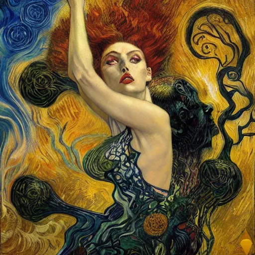 Image similar to Divine Chaos Engine by Karol Bak, Vincent Van Gogh, and Gustav Klimt