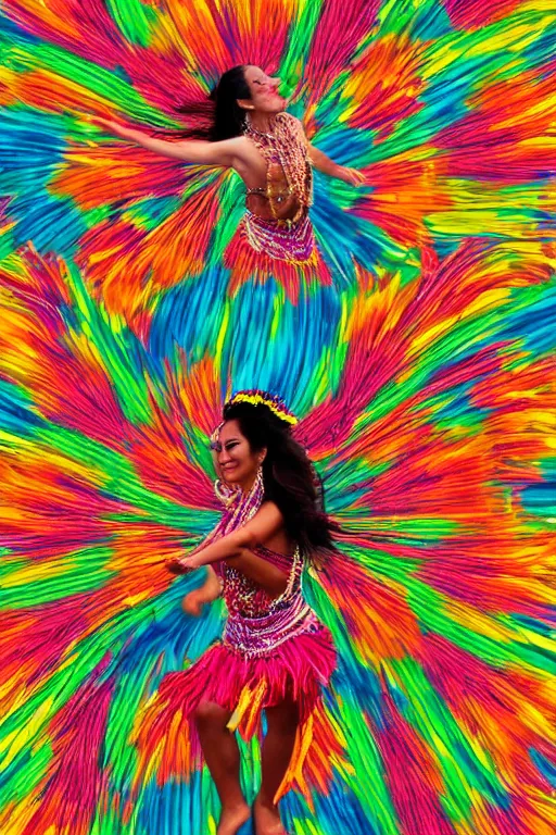 Prompt: abstract photograph of hawaiian hula dancer, beautiful background from hawaii with love, aloha'oe!