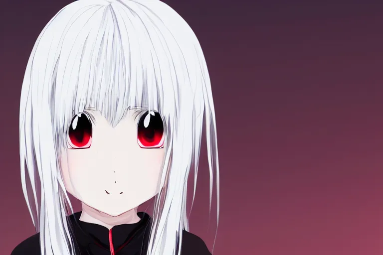 Prompt: white hair, red eyes, two little horn on the head, anime style, anime girl, sketch, 4k