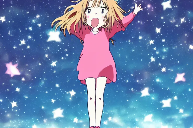 Image similar to Girl reaches for the stars, anime style