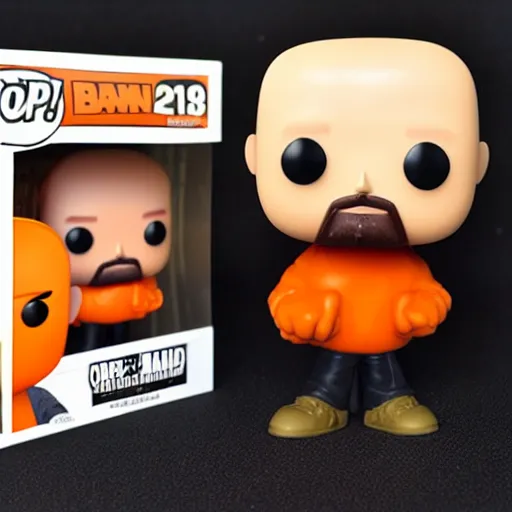 Image similar to funko pop bald man with an orange beard and funko pop box