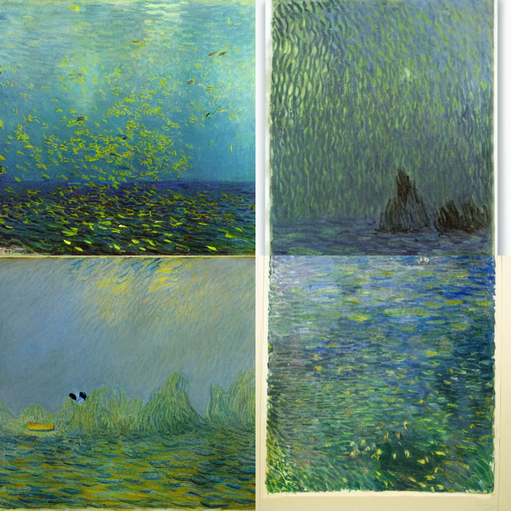 Prompt: kelp forest with a school of fish, monet
