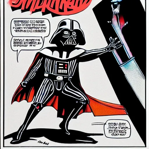 Prompt: Darth Vader moonwalking in the style of Al Feldstein