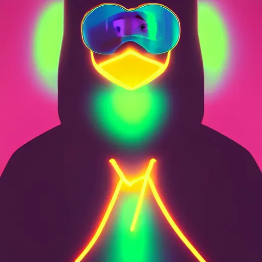 Image similar to penguin in hoody, portrait, vaporwave, synthwave, neon, vector graphics, cinematic, volumetric lighting, f 8 aperture, cinematic eastman 5 3 8 4 film, photorealistic