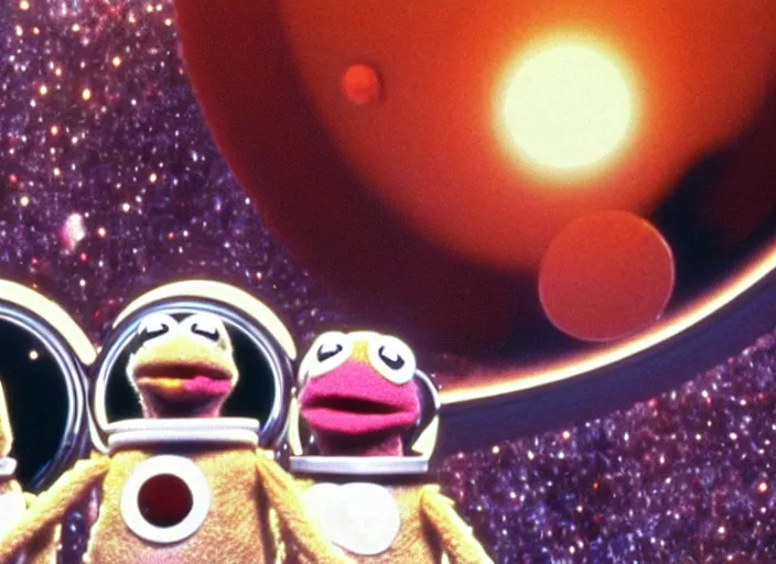Prompt: scene from the 1968 science fiction film Muppet 2001: A Space Odyssey