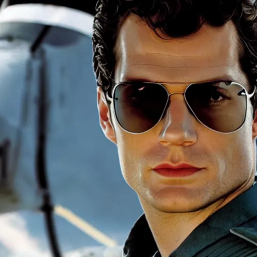 Prompt: Henry Cavill as pilot in Top Gun, promo shoot, studio lighting